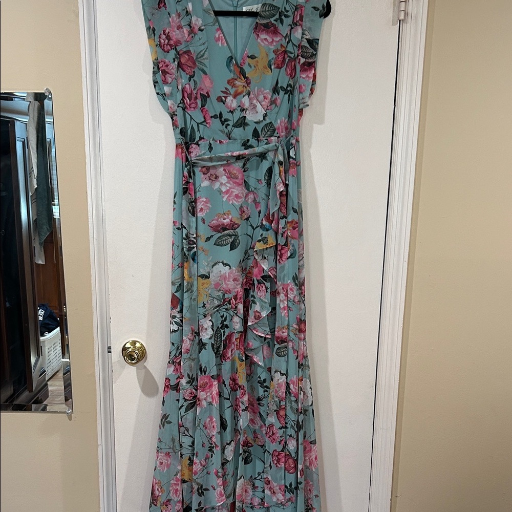 Eliza J Floral Maxi Dress in Blue and Pink